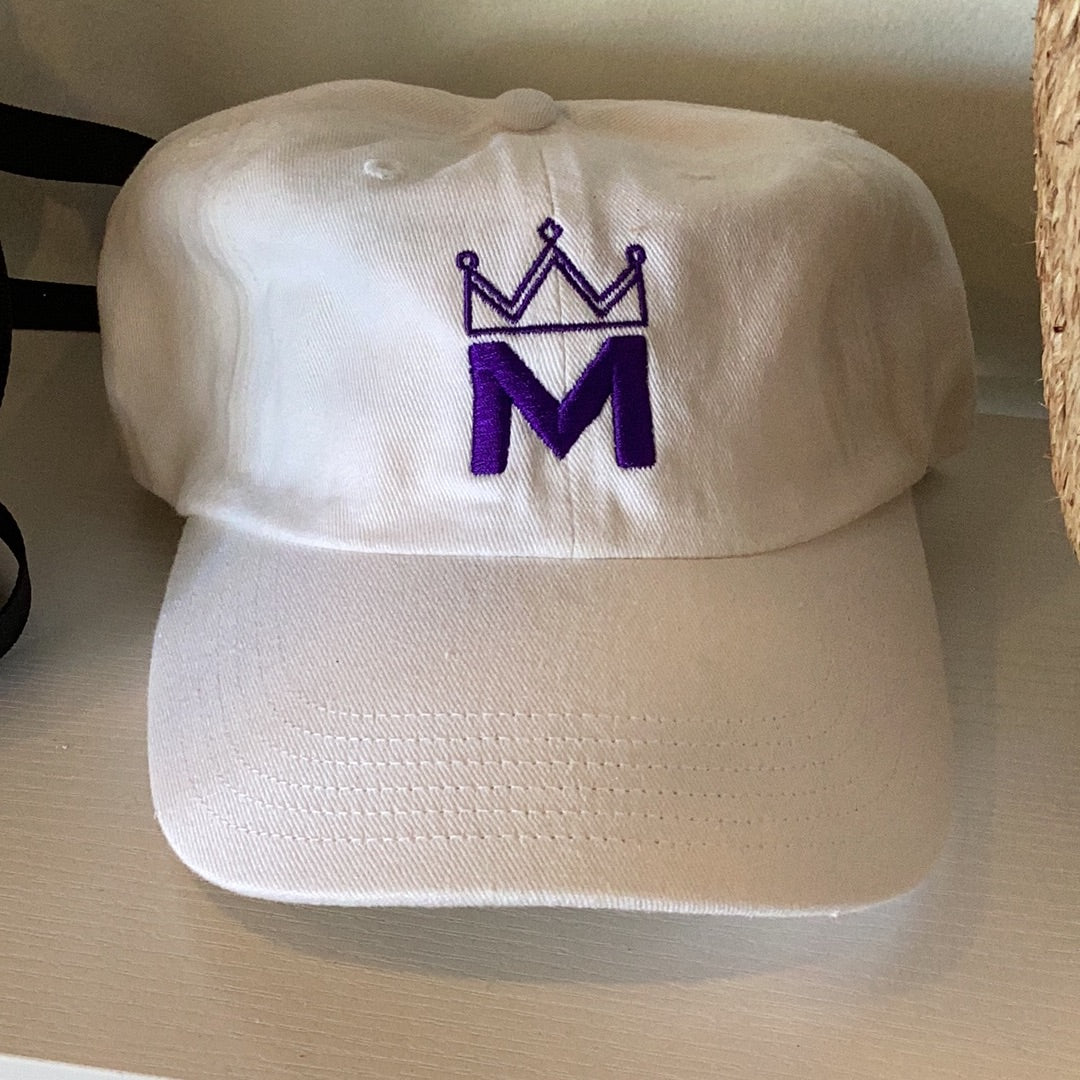 Crown Hat - White with Purple M Mardi Gras Logo