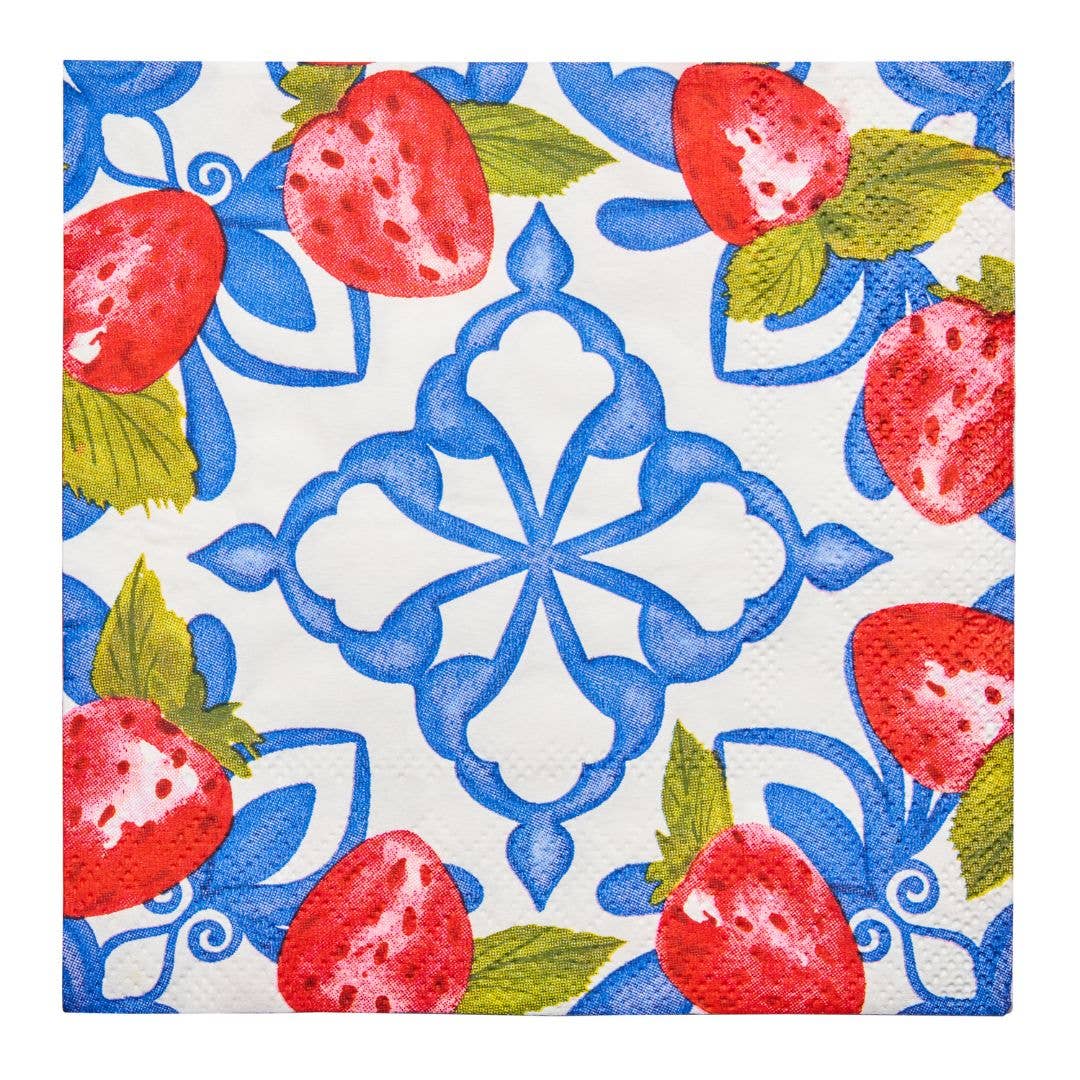 Cocktail Napkins - Bleu Strawberries (20-Pack)