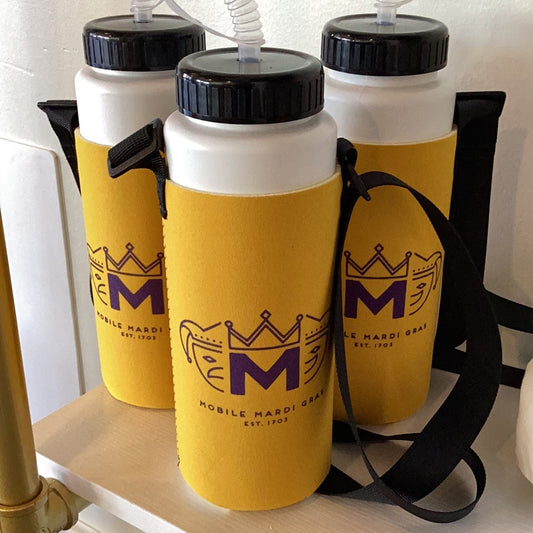 32oz Water Bottle with Koozie, Straw, and Strap - Official Mobile Mardi Gras Logo