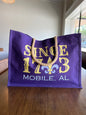 Purple Mardi Gras Tote Bag - "Since 1703 Mobile, AL" with Bienville Bites Food Tour Logo