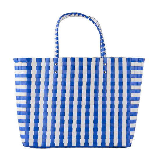 Strickland Woven Beach Tote - Blue/White, 17x14x5