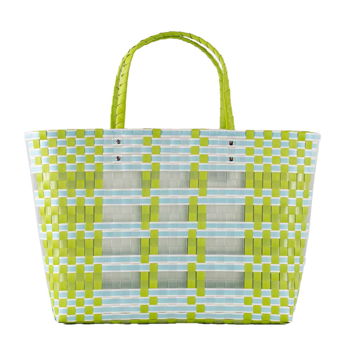 Kimberly Woven Beach Tote - Lime/Aruba Blue, 17x14x5